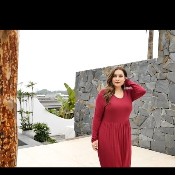 Plus Size Maxi Dress Long Sleeve Empire Waist Size 4XL /26 Burgundy Wine Color - Picture 9 of 11